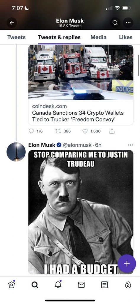 Elon Musk compare le Premier ministre canadien Justin Trudeau à Hitler