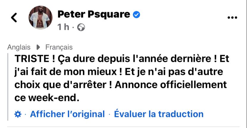 "Je n'ai pas d'autre choix que d'arrêter": Peter de PSquare fait une annonce importante
