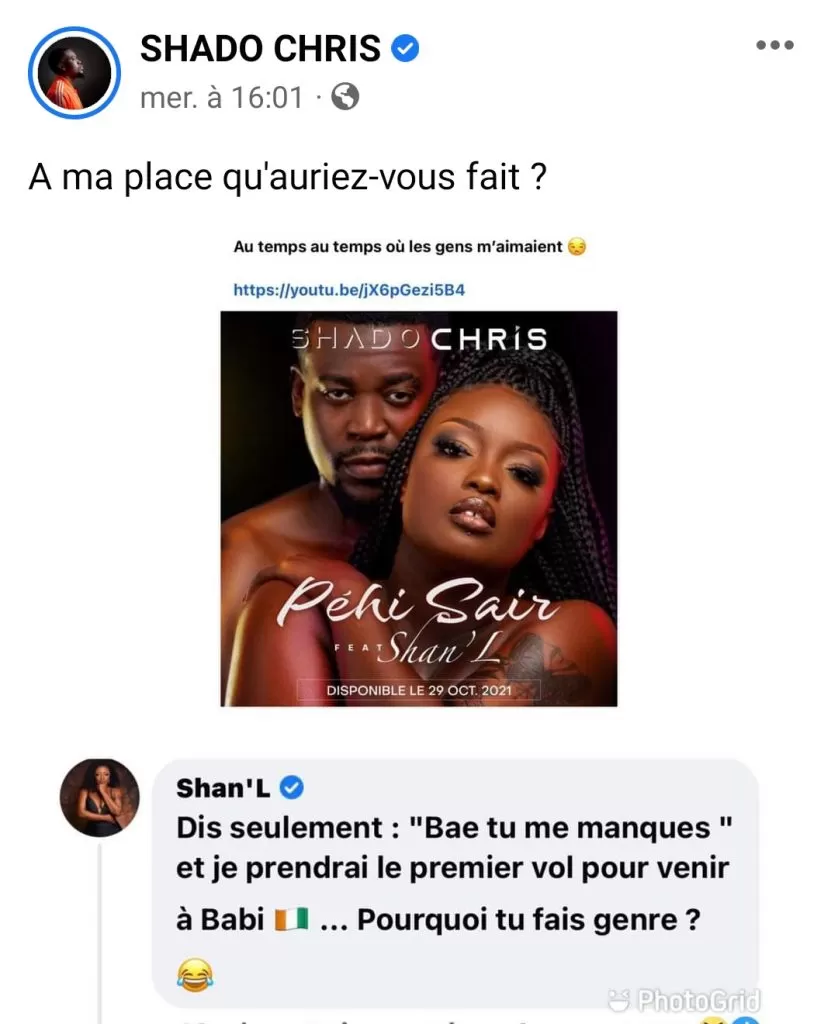 " Bae tu me manques..", Shado Chris ne résiste pas à ce message de Shan'L