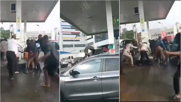 Une femme nue arrose les clients d’une station d’essence