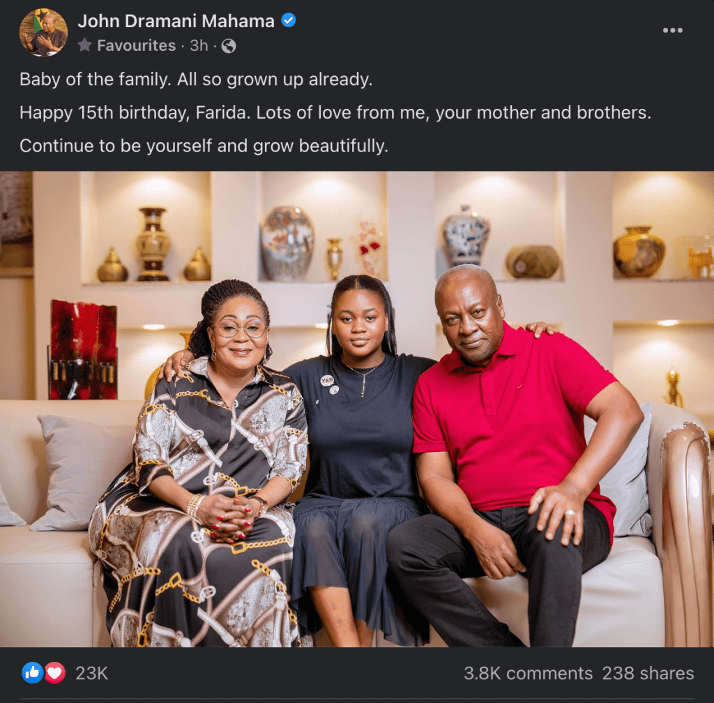 Ghana : L'ancien président John Mahama réagit à la vidéo de sa fille de 15 ans qui twerke en ligne (vidéo)