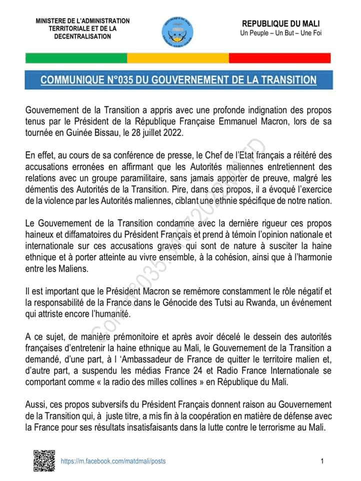 Mali/ Assimi Goïta dit ses vérités à Macron et dénonce le rôle de la France dans le génocide rwandais