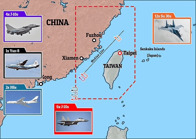 La tension monte : La Chine répond aux Etats-Unis en déployant 51 avions de combat et six navires autour de Taïwan 