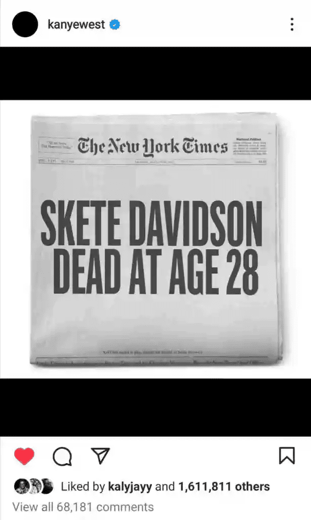 "Skete Davidson est mort à 28 ans" : Kanye West célèbre la rupture de Pete Davidson et Kim Kardashian