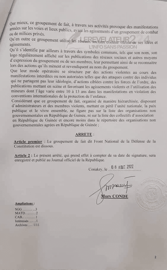 Guinée/ Le Colonel Mamady Doumbouya dissout le FNDC qui appelle à manifester le 17 août