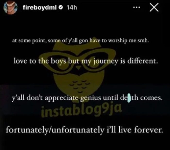 « Je vivrai éternellement, vous m'adorerez tous », dixit le chanteur nigérian Fireboy