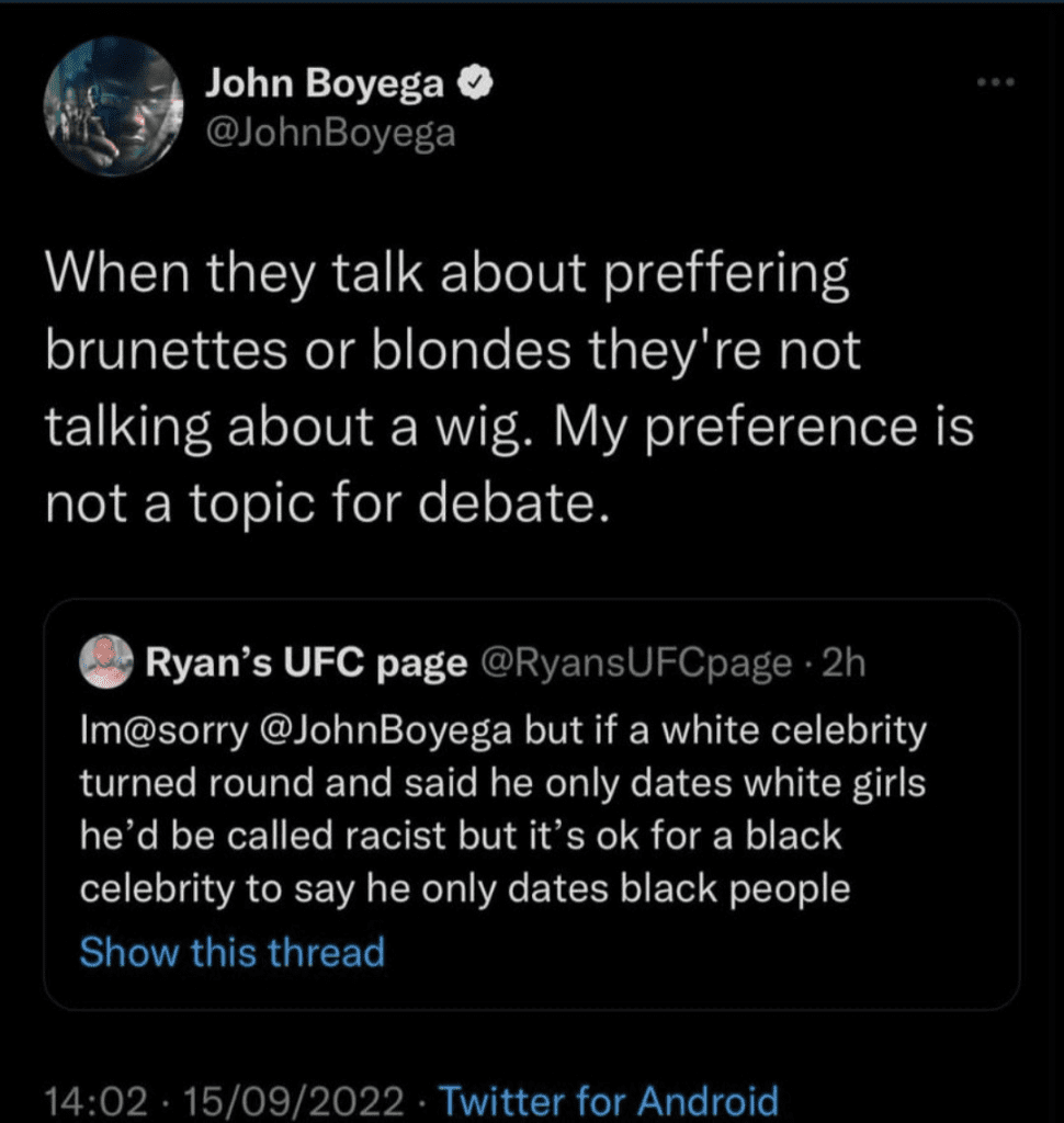 « je sors uniquement avec les femmes noires » : John Boyega réagit après son propos jugé raciste