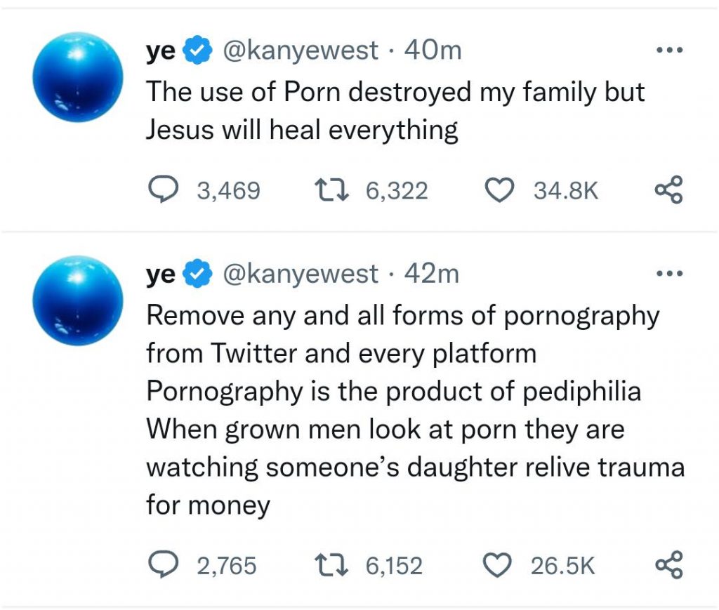 Kanye West : “la p0rnographie a détruit ma famille mais Jésus va régler tout”
