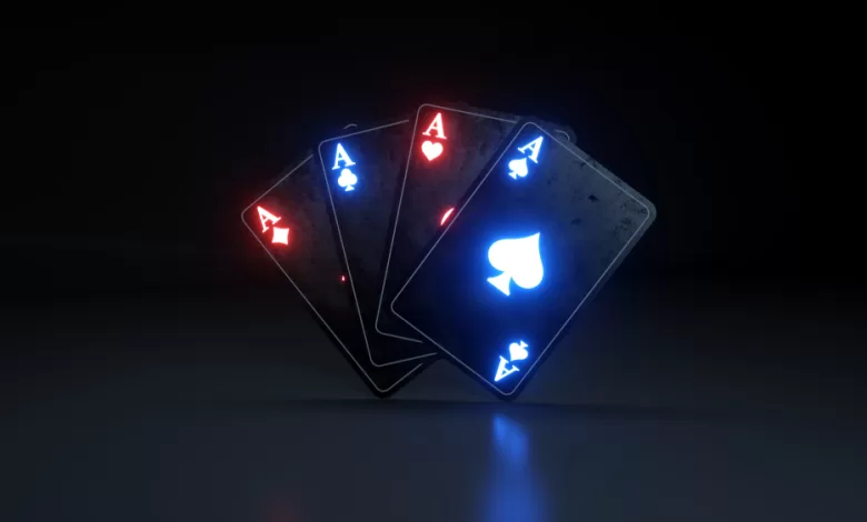 Casino,Gambling,Poker,Cards,Concept,With,Glowing,Neon,Isolated,On