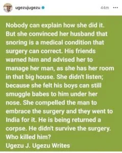 Un homme m€urt après une chirurgie imposée par sa femme pour arrêter ses ronflements