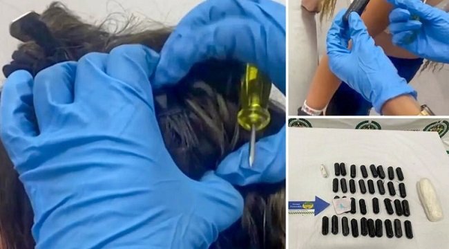 une femme cache la cocaine dans ses cheveux