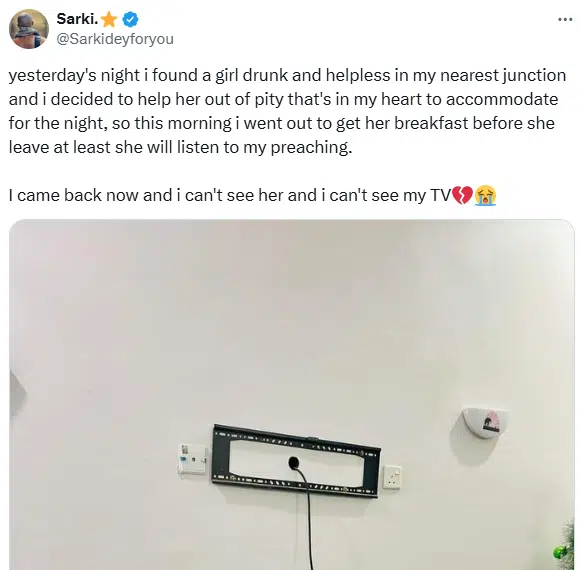 Une femme vole la télévision de l’homme qui l’a sauvée et hébergée pour une nuit