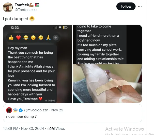 Il se retrouve à l'hôpital après avoir été largué par sa petite amie