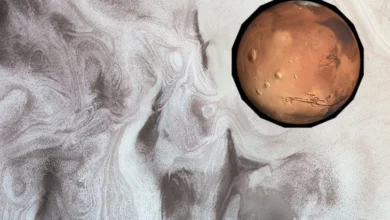 la planete mars avec de la neige