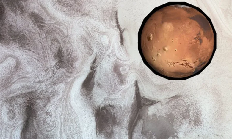 la planete mars avec de la neige