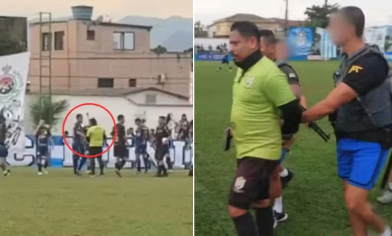 Football – un arbitre arrêté par la police pendant un match (Vidéo)