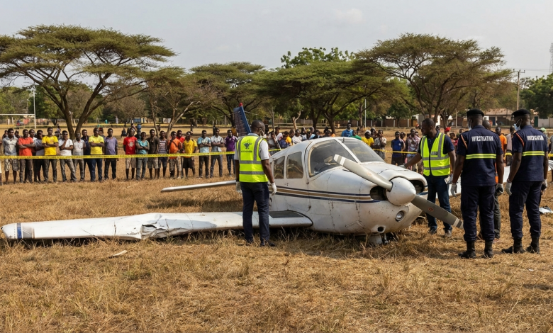 Épave d'un avion léger après le crash de Tema, Ghana
