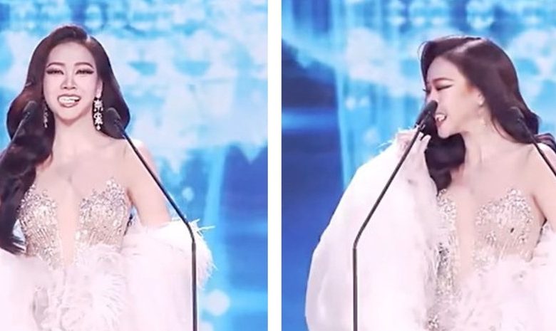 A beauty pageant contestant endured an awkward moment on stage.