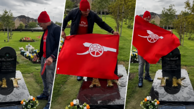 On l’a fait ! Un homme se rend sur la tombe de son ami pour célébrer avec lui le sacre d’Arsenal(Vidéo)