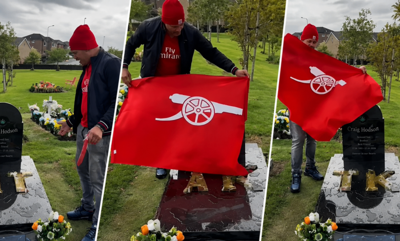 On l’a fait ! Un homme se rend sur la tombe de son ami pour célébrer avec lui le sacre d’Arsenal(Vidéo)