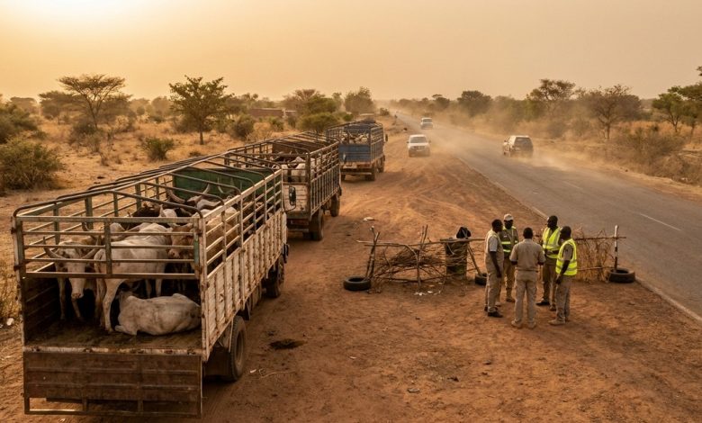 Illustration de camions de bétail contrôlés au Burkina Faso avant la Tabaski