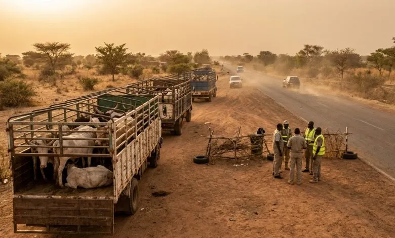 Illustration de camions de bétail contrôlés au Burkina Faso avant la Tabaski