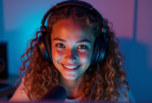 Streaming et gaming en ligne avec casque et micro