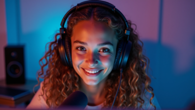 Streaming et gaming en ligne avec casque et micro