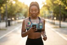 Joggeur consultant une application de fitness sur smartphone