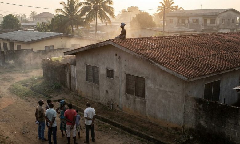 Illustration d’une scène insolite sur un toit à Douala