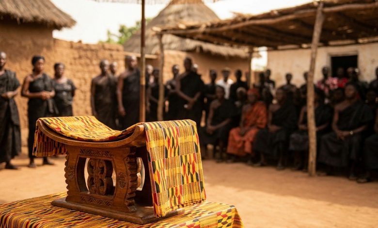 Illustration sobre d’une cérémonie funéraire traditionnelle au Ghana