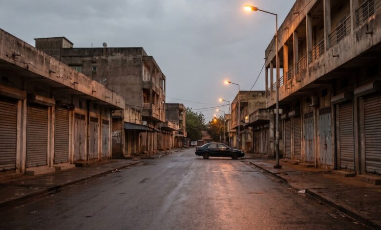 Illustration IA d’une rue de Bamako dans un climat de tension sécuritaire