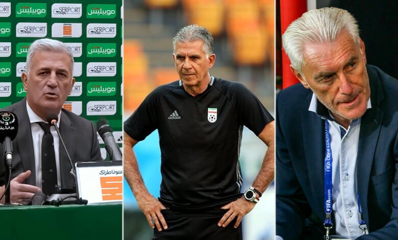Montage de Vladimir Petkovic, Carlos Queiroz et Hugo Broos avant la Coupe du monde 2026