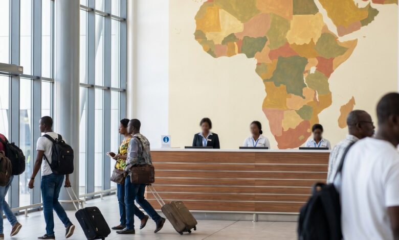 Illustration IA de voyageurs africains après la suppression du visa au Togo