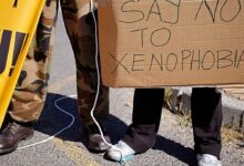 Une pancarte contre la xénophobie lors d’une mobilisation en Afrique du Sud