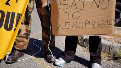 Une pancarte contre la xénophobie lors d’une mobilisation en Afrique du Sud