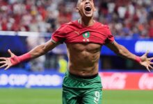 Soufiane Rahimi célèbre son but lors du match Maroc-Haïti au Mondial 2026