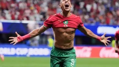 Soufiane Rahimi célèbre son but lors du match Maroc-Haïti au Mondial 2026