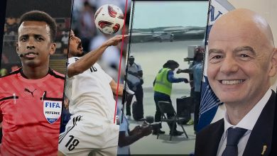 Collage avec Omar Abdulkadir Artan, Aymen Hussein, un controle de delegation senegalaise et Gianni Infantino