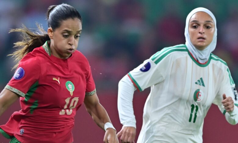 Une joueuse du Maroc et une joueuse de l’Algérie pendant le derby de la CAN féminine 2026
