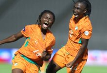 Inès Konan célèbre un but de la Côte d’Ivoire contre le Burkina Faso