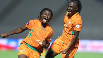 Inès Konan célèbre un but de la Côte d’Ivoire contre le Burkina Faso