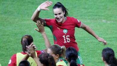 Maryame Atiq célèbre un but du Maroc contre le Kenya