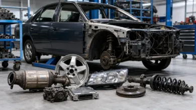 Pièces automobiles récupérées dans un centre de démontage