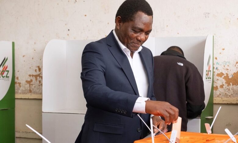 Hakainde Hichilema lors de l'élection présidentielle en Zambie