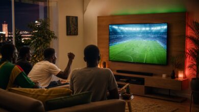 Supporters sénégalais regardant un match de football à la télévision