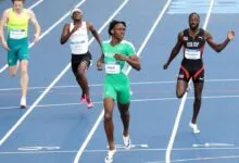 Samuel Ogazi du Nigeria pendant le 400 mètres aux Jeux du Commonwealth 2026