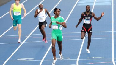 Samuel Ogazi du Nigeria pendant le 400 mètres aux Jeux du Commonwealth 2026