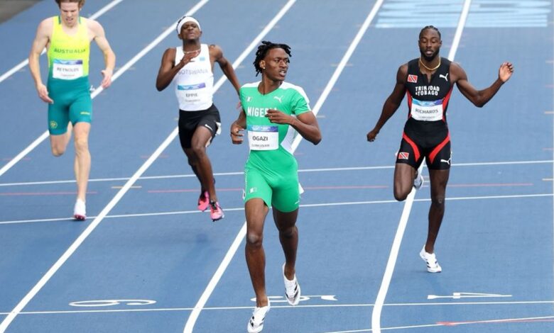 Samuel Ogazi du Nigeria pendant le 400 mètres aux Jeux du Commonwealth 2026