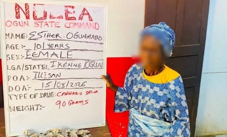 Esther Ogunmabo devant un tableau de la NDLEA dans l’État d’Ogun